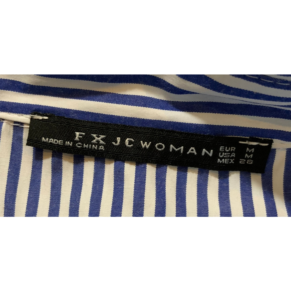 FX JC Women's Blue White Striped Peplum Collared Button Down Shirt Med High Low - Picture 11 of 13